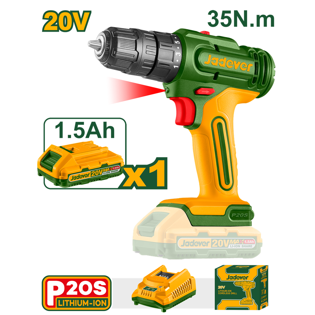 Taladro inalámbrico 20V 1500rpm 35nm - Jadever