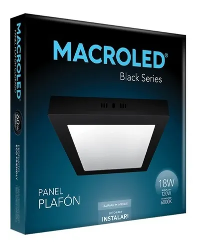 Plafón aplicar cuadrado negro 18w cálido Macroled