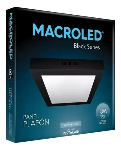 Plafón aplicar cuadrado negro 24w cálido Macroled