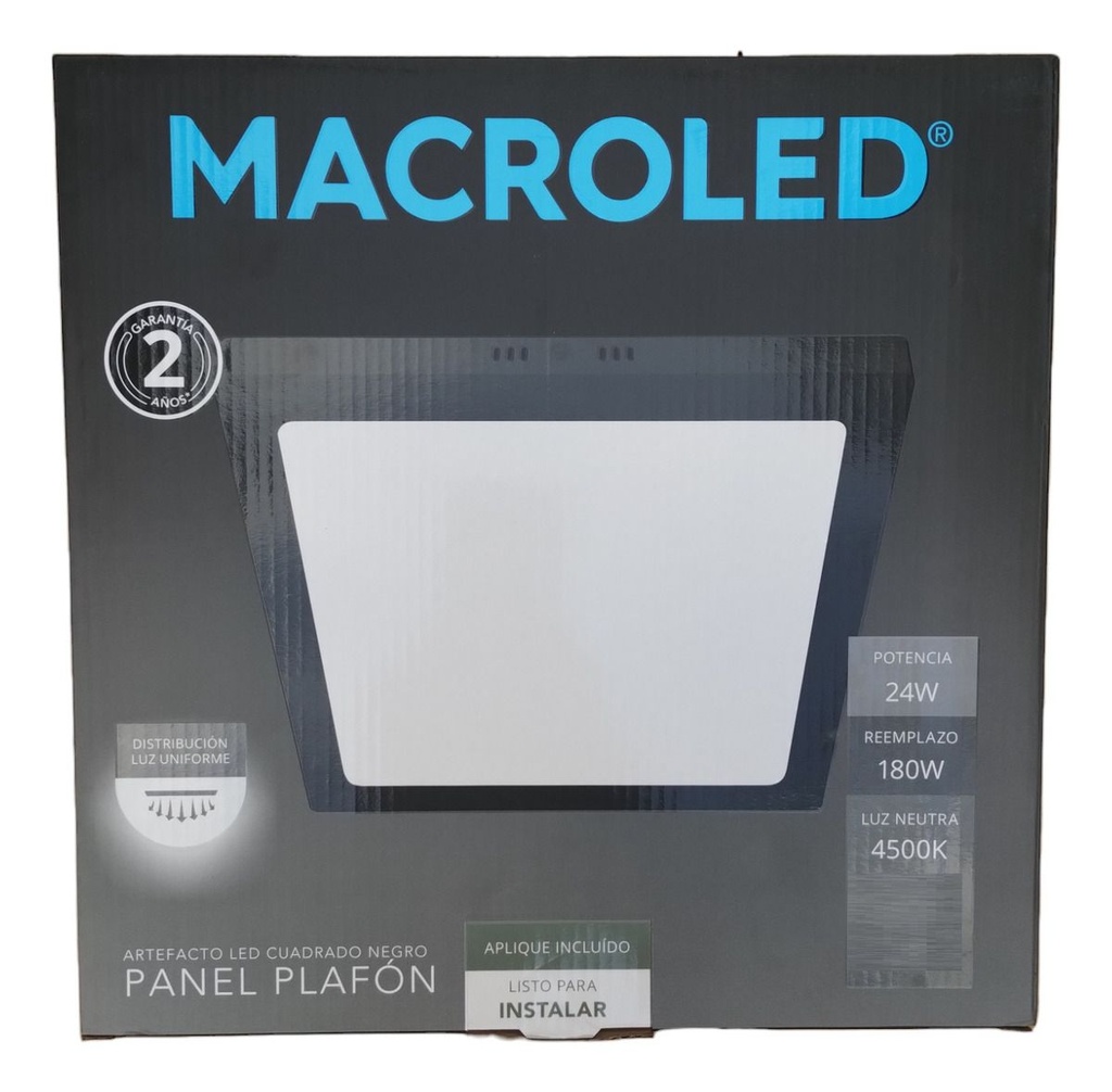 Plafón embutir cuadrado negro 24w neutro Macroled