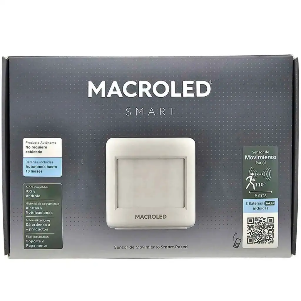 SENSOR DE MOV SMART PARED BLANCO MACROLED, 8M DE ALCANCE, 110º, 3 PILAS AAA