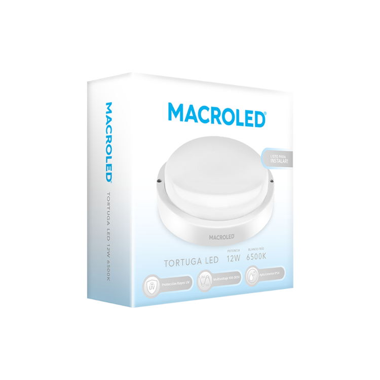 TORTUGA MACROLED REDONDA MARCO BLANCO 12W - IP54 - AC100-265V - FP:0,9 - 1080 lm - BLANCO CALIDO