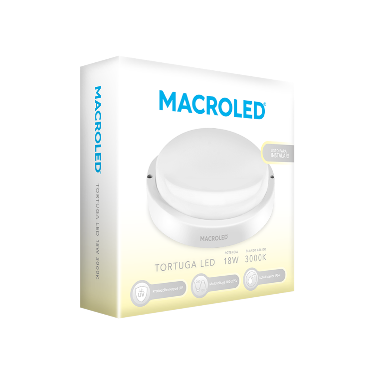TORTUGA MACROLED REDONDA MARCO BLANCO 18W - IP54 - AC100-265V - FP:0,9 - 1620 lm - BLANCO CALIDO