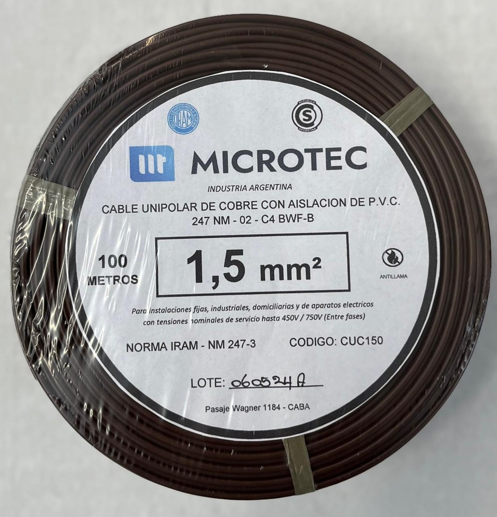 Cable 1x1,5 marrón C4 rollo 100m MICROTEC 