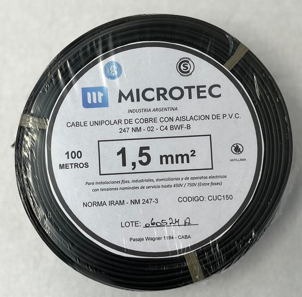 Cable 1x1,5 negro C4 rollo 100m MICROTEC 