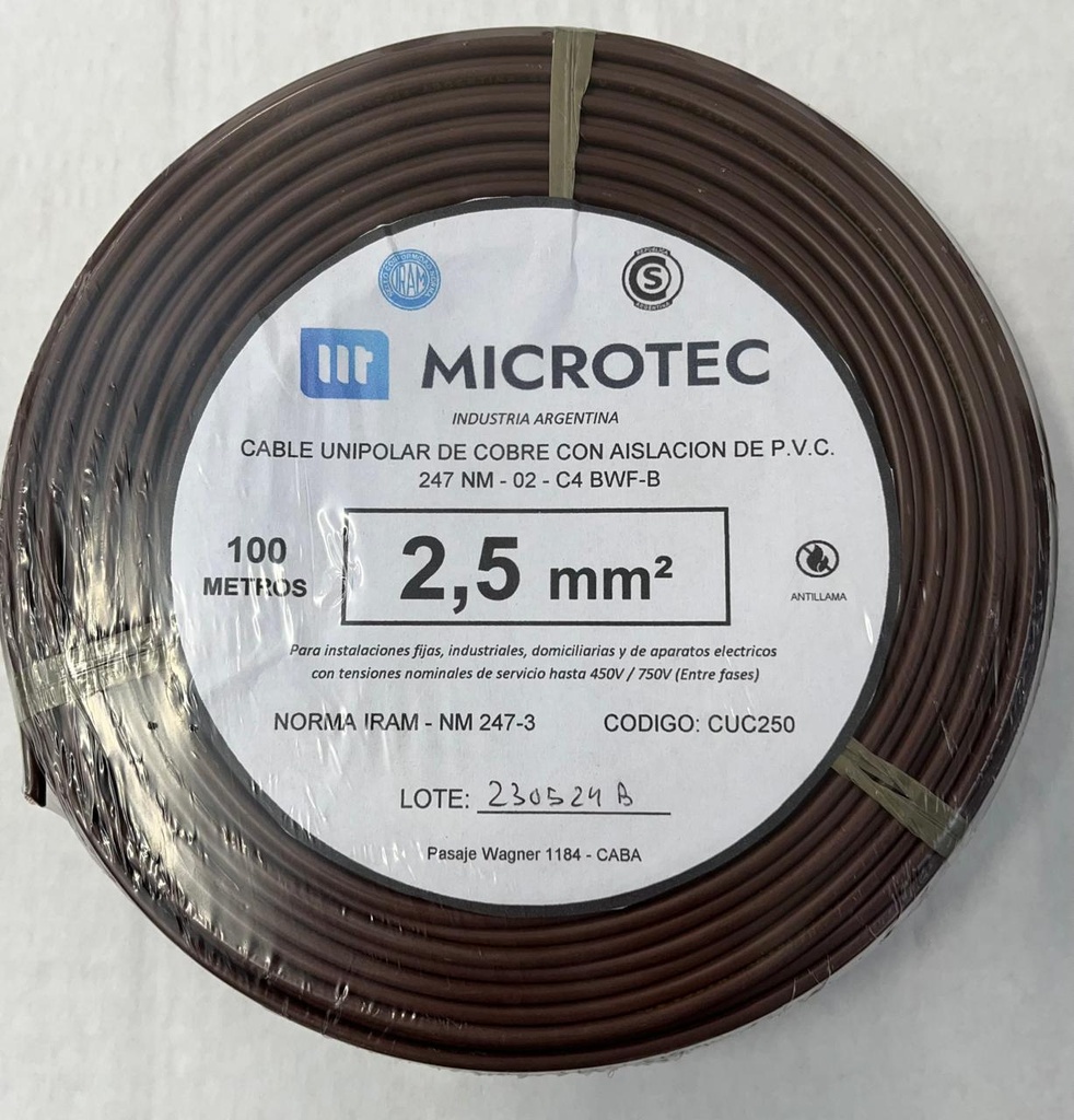 Cable 1x2,5 marrón C4 rollo 100m MICROTEC 