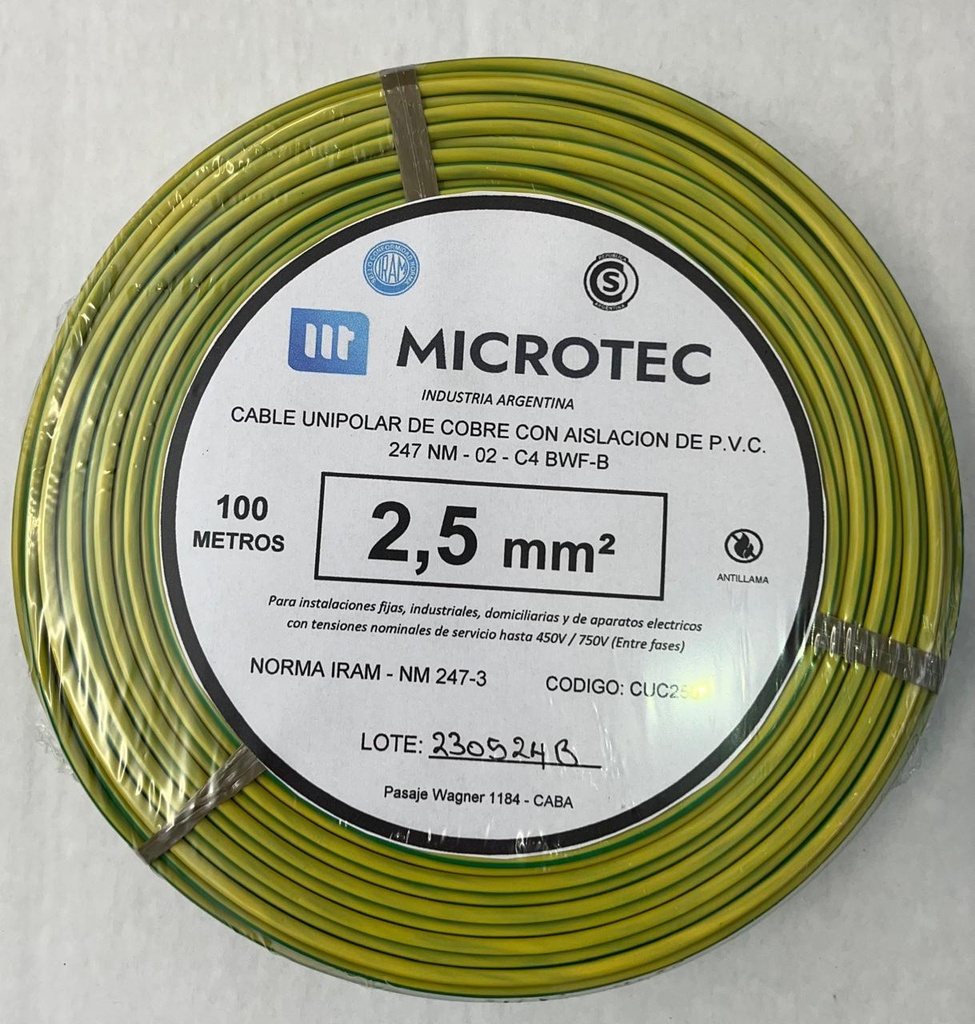 Cable 1x2,5 verde/a C4 rollo 100m MICROTEC 