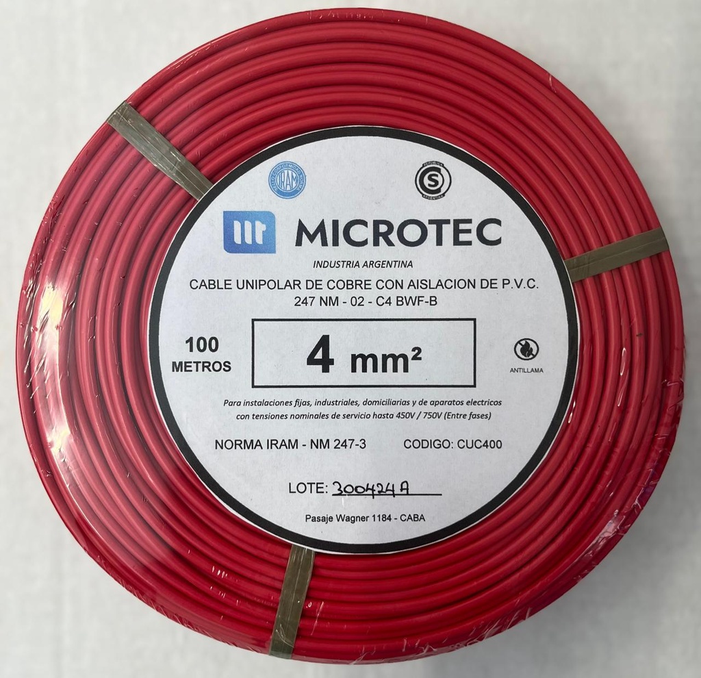Cable 1x4 rojo C4 rollo 100m MICROTEC 