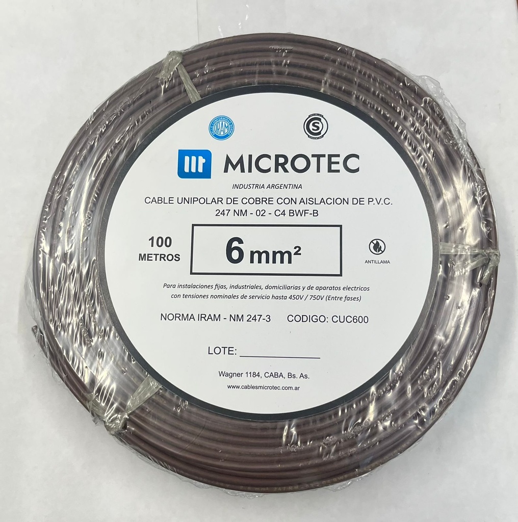 Cable 1x6 marrón C4 rollo 100m MICROTEC 
