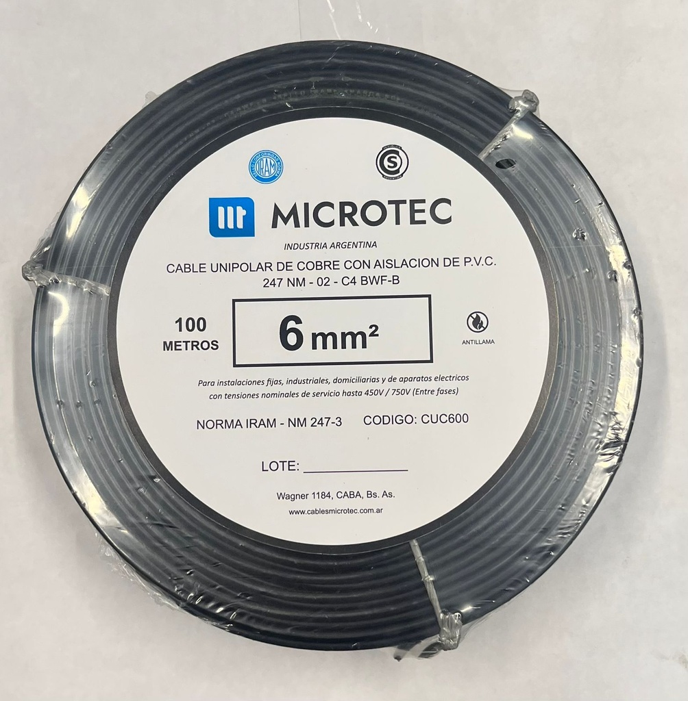 Cable 1x6 negro C4 rollo 100m MICROTEC 