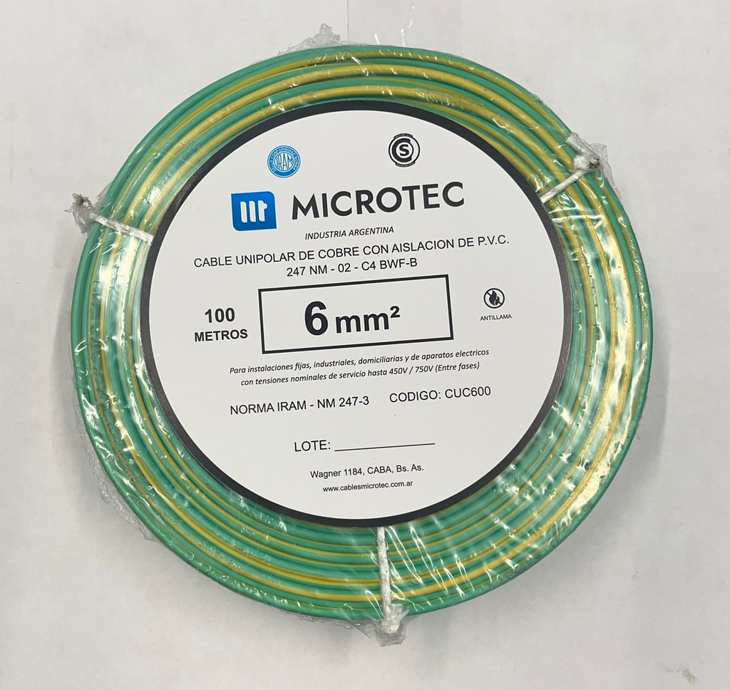 Cable 1x6 verde/a C4 rollo 100m MICROTEC 