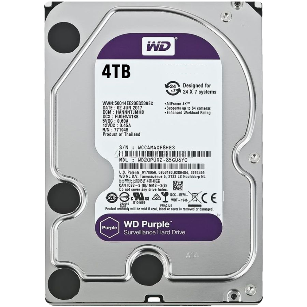 ALMACENAMIENTO DISCO RIGIDO WD TIPO HDD LINEA  PURPLE CAPACIDAD  4TB