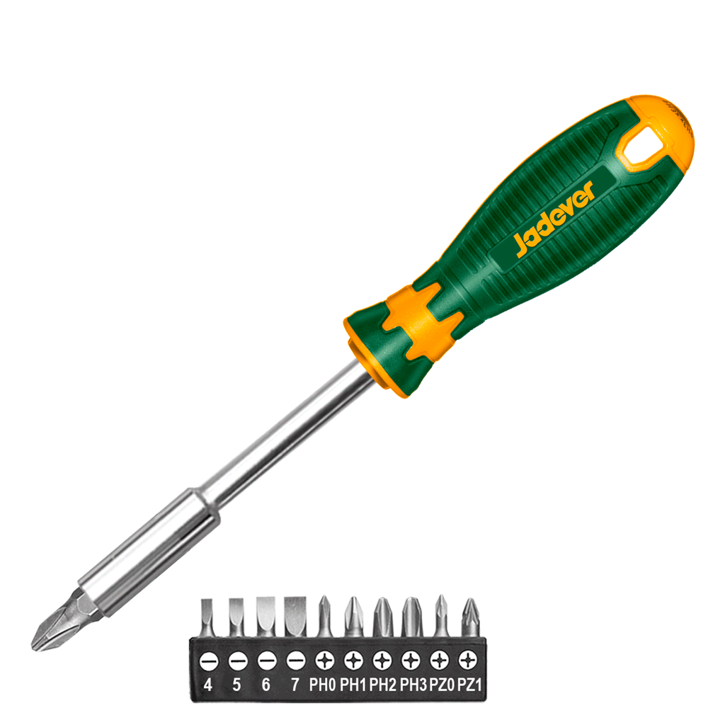 Kit puntas destornillador 12 piezas puntas magnéticas acero cr-v soporte puntas 1/4'' x 100 mm + 11 puntas1/4'' x sl4-sl5-sl6-sl7-ph0-ph1-ph2-ph2-ph3-pz1-pz2 Jadever