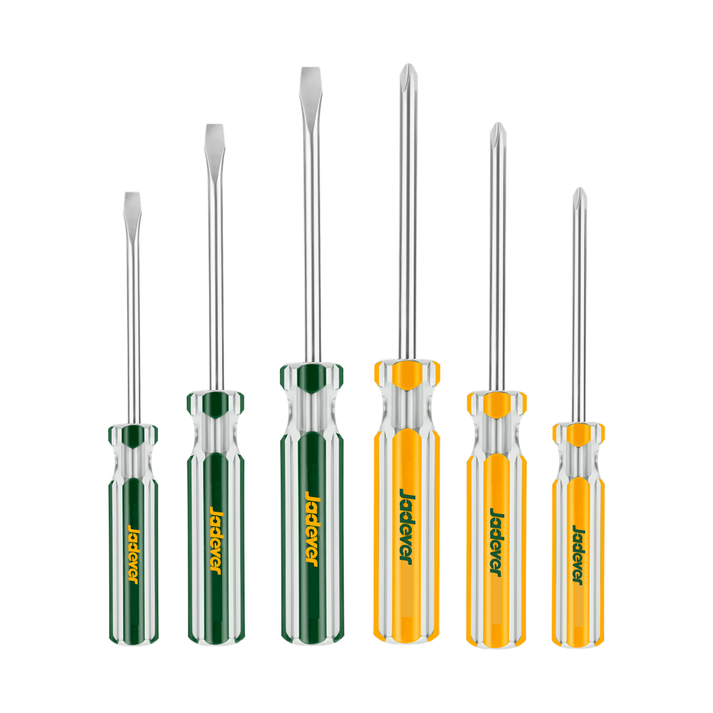 Kit destornilladores 6 piezas plano sl3 x 75mm + plano sl5.5 x + plano sl6.5 x + phillips ph0 x + phillips ph1 x + phillips ph2 x mango plástico Jadever