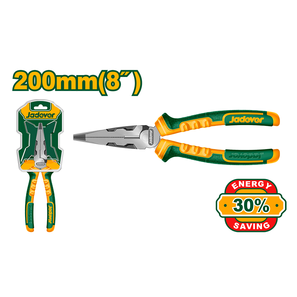 Pinza punta larga alto torque 8" mango bicolor Jadever