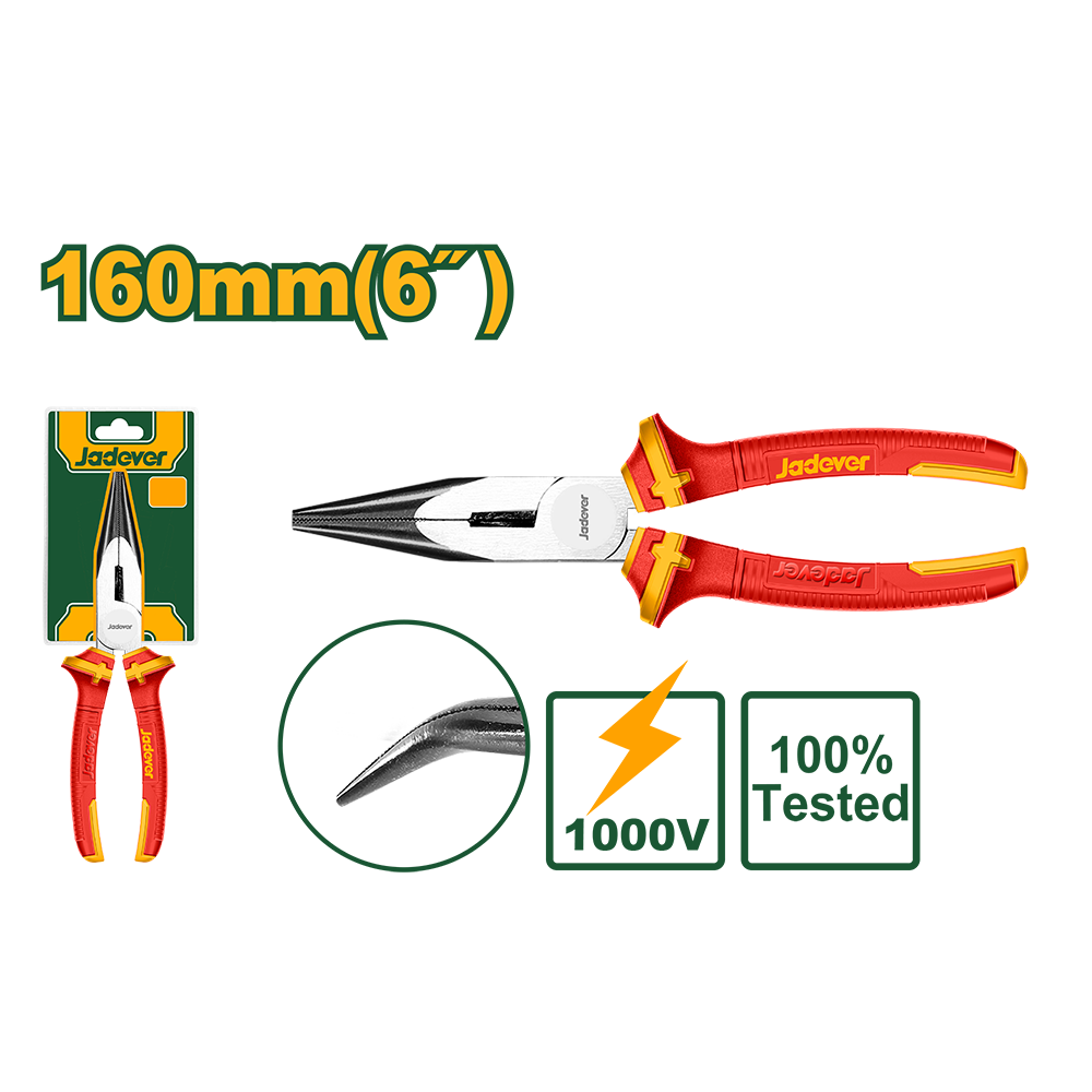 Pinza punta curva aislada 160mm Jadever