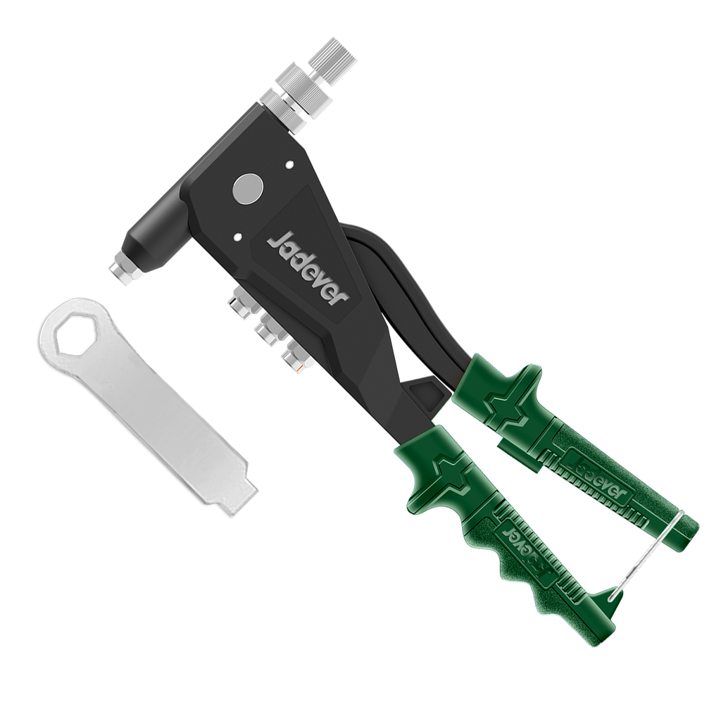 Pistola remachadora aluminio + 1 llave inglesa + andriles métricos intercambiables (m6) + tuercas m3-m4-m5-m6 Jadever