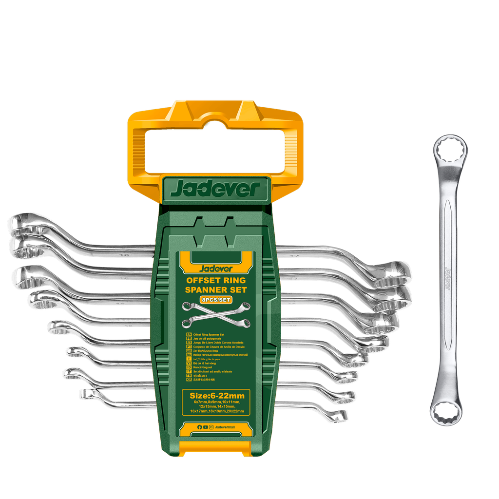 Kit llaves combinadas acodada 8 piezas acero cr-v 6/7mm 8/ 10/ 12/ 14/ 16/ 18/ 20/ Jadever