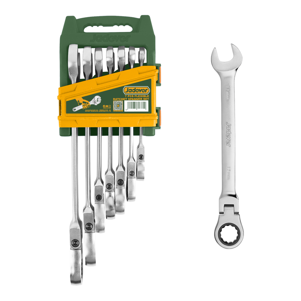 KIT DE LLAVES CRICKET COMBINADAS FLEXIBLES DE 7 PIEZAS -TAMAÑO: 8MM, 10MM, 12MM, 13MM, 14MM, 17MM, 19MM - CRICKET DE CABEZA GIRATORIA (180°)