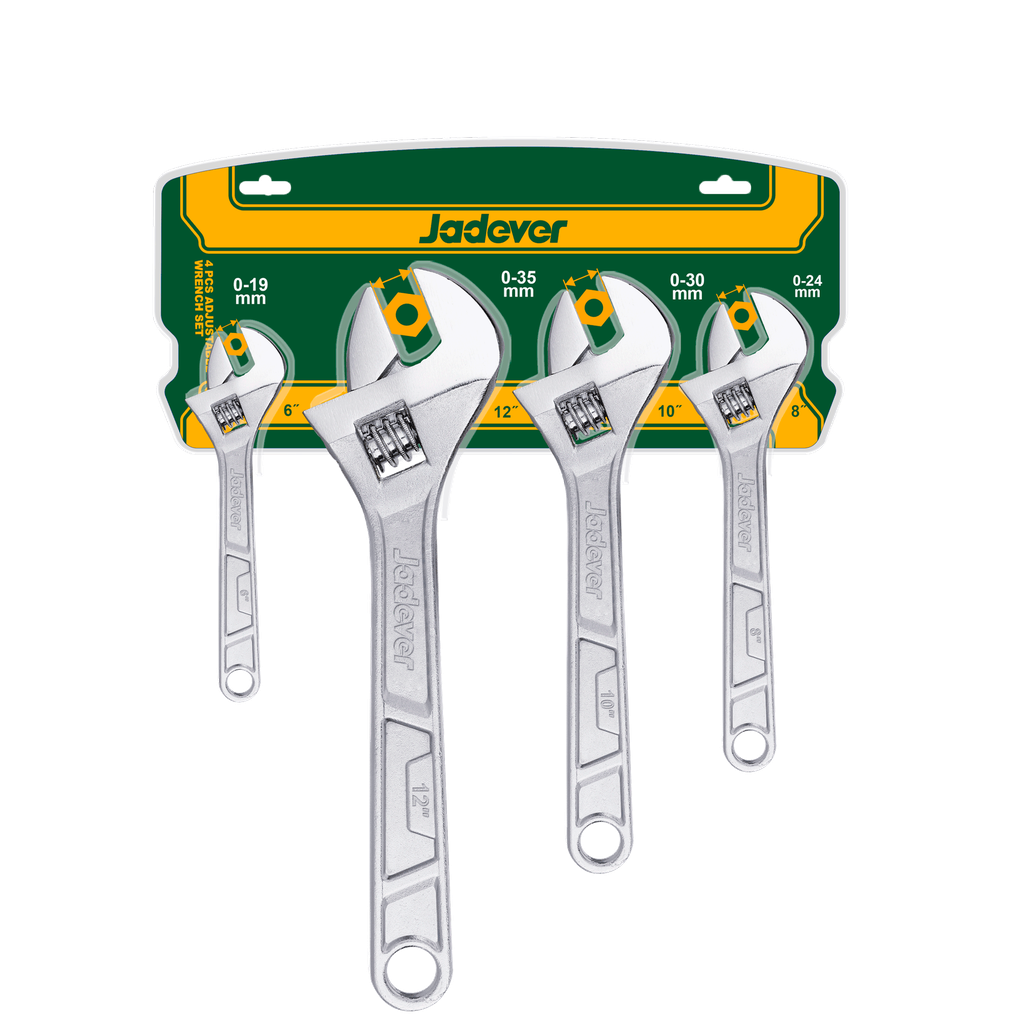 KIT DE LLAVES FRANCESAS DE 4 PIEZAS: LLAVE FRANCESA DE 150MM (6'') + LLAVE FRANCESA DE 200MM (8'') + LLAVE FRANCESA DE 250MM (10'') + LLAVE FRANCESA DE 300MM (12'')