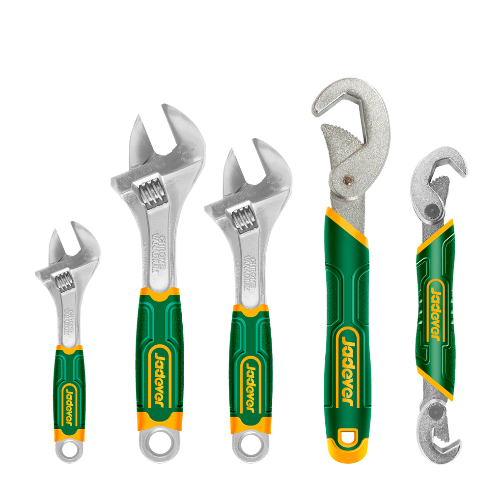 Kit llaves francesas 5 piezas 3 llaves francesas (6'' 8'' 10'') + llave doble extremo abierto + llave extremo abierto Jadever