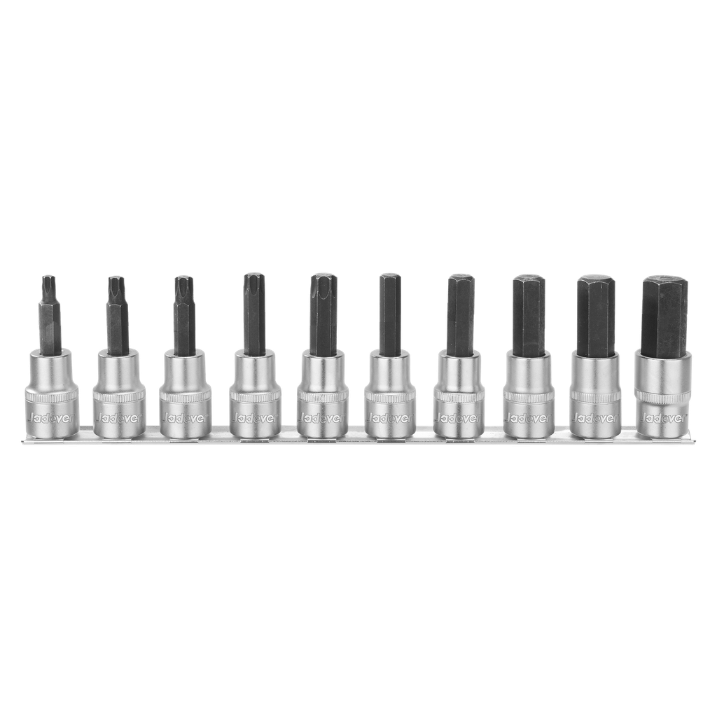 Kit puntas 1/2'' 10 piezas 5 puntas hexagonal h8-10-12-14-17 + 5 puntas torx t30-40-45-50-55 acero 50bv30 (cr-v alta calidad) Jadever