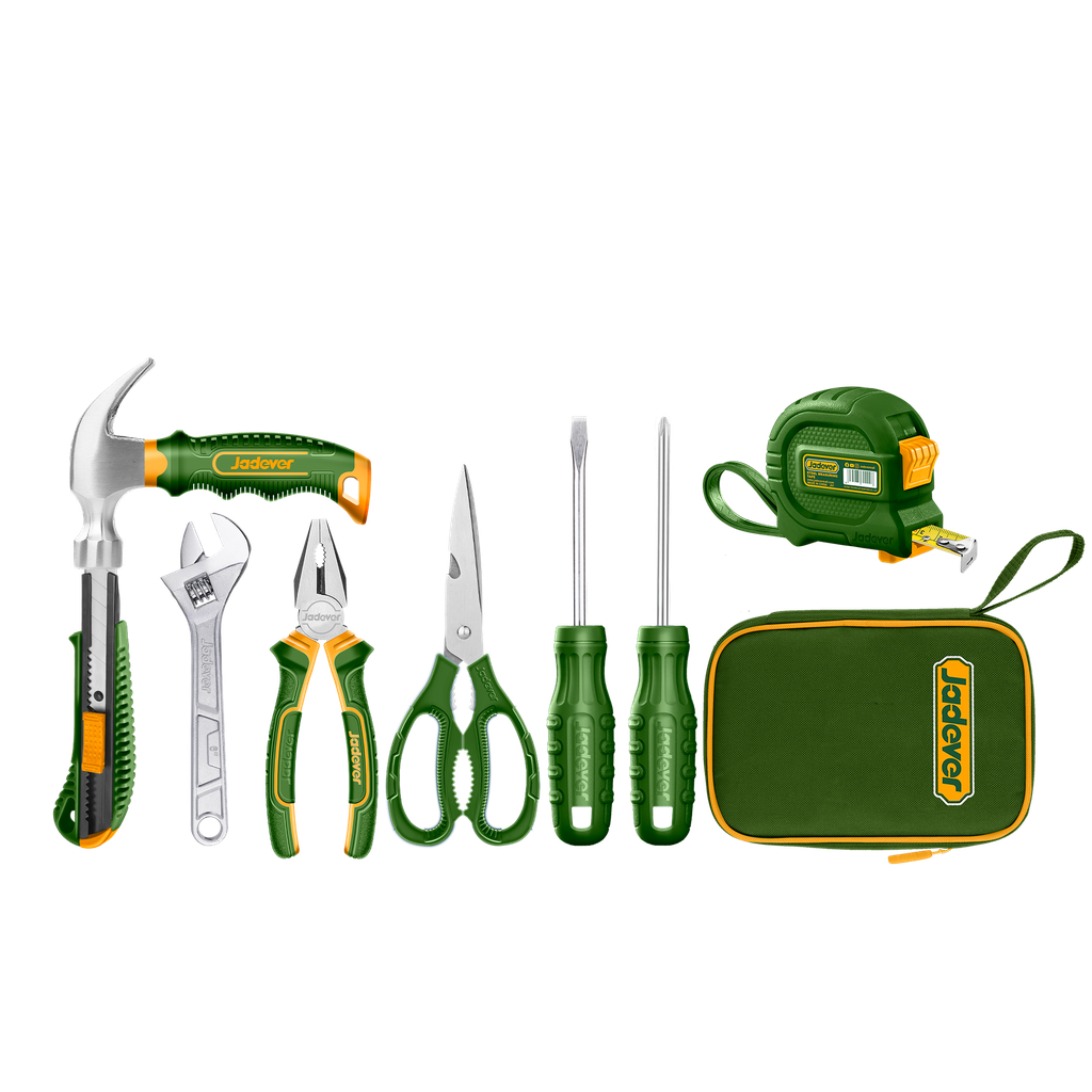 Kit herramientas manuales 8 piezas incluye varias heramientas manuales + bolso porta herramientas Jadever