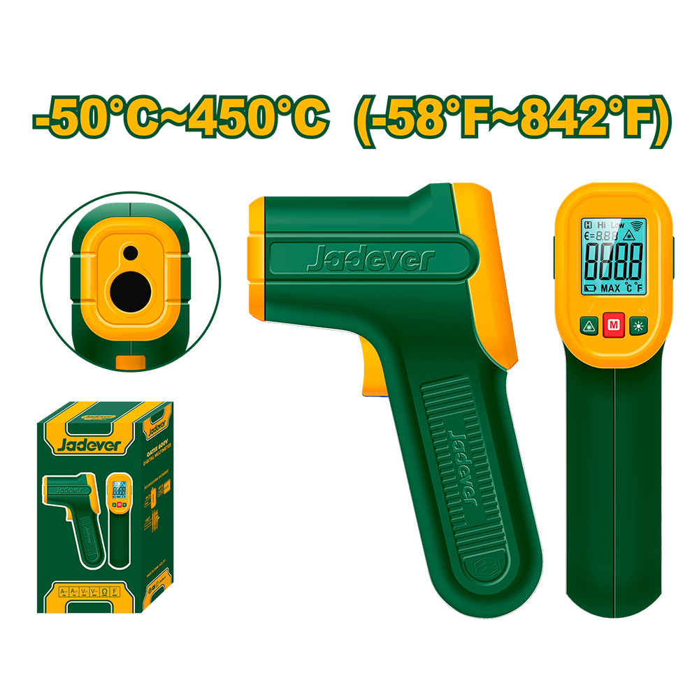 Termómetro infrarrojo pistola -50°C +450°C Jadever