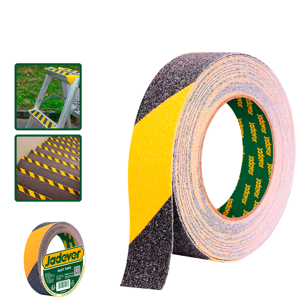 Cinta advertencia antideslizante pvc color amarillo-negro longitud 5m ancho espesor Jadever