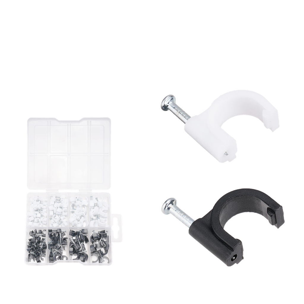Kit grampa cable 134 piezas pe + acero al c 67 grampas negras + rampas blancas Jadever