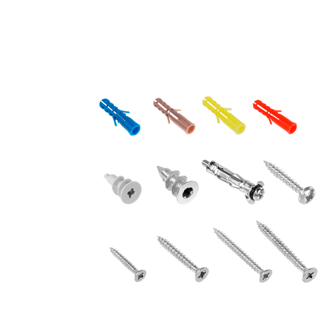 Kit tornillos madera tarugos 140 piezas pe+pa + acero al c 6 tarugos comun + 6 tarugos metal + 53 tarugos colores + 18 tornillos parker + 53 tornillos madera Jadever