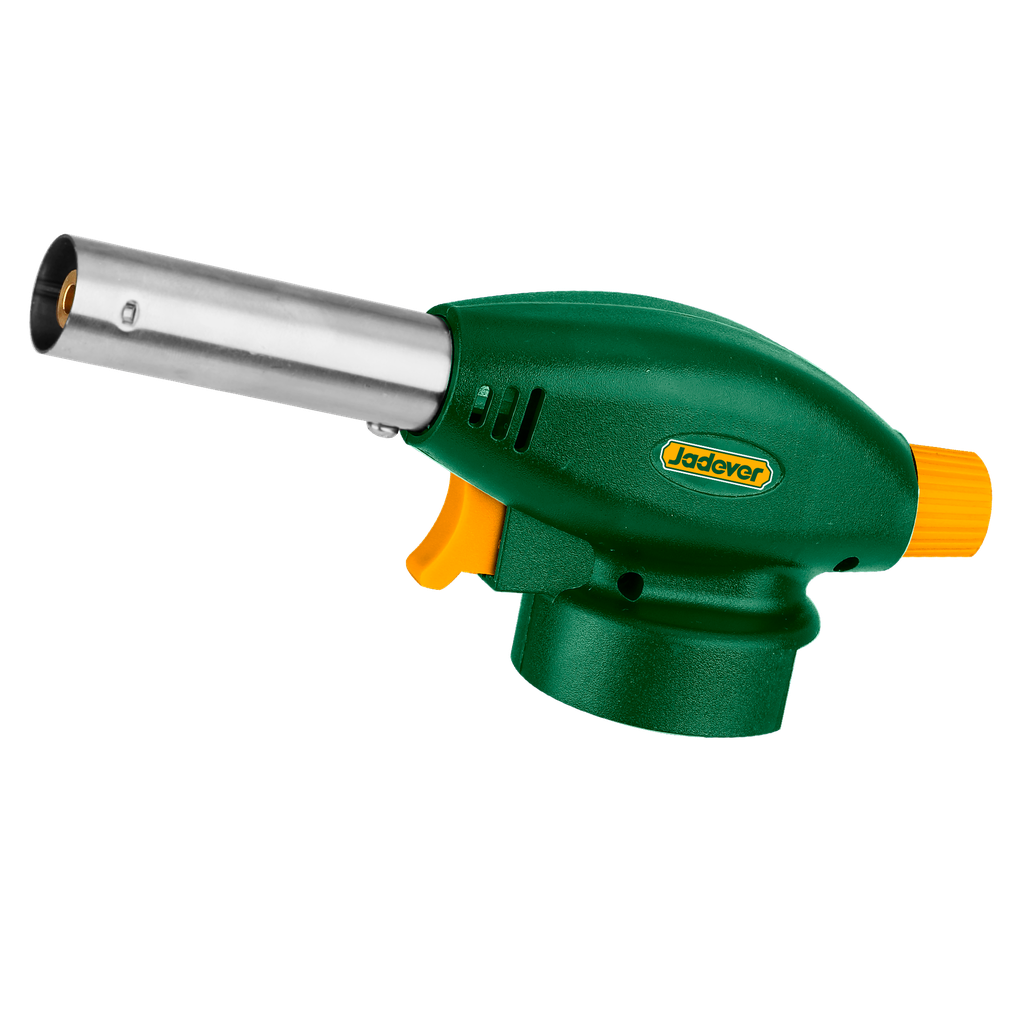 Soplete gas no dispara al revés alum. + aleac. zinc temperatura llama 1300° (regulable) consumo gas 80 g/h conexión bayoneta encendido piezoeléctrico automático Jadever