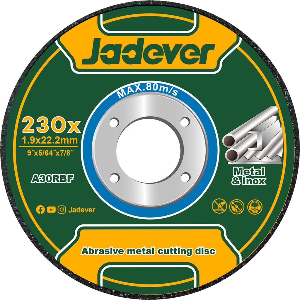 Disco abrasivo corte metal 230 mm x (9'' x 5/64'' x 7/8'') Jadever