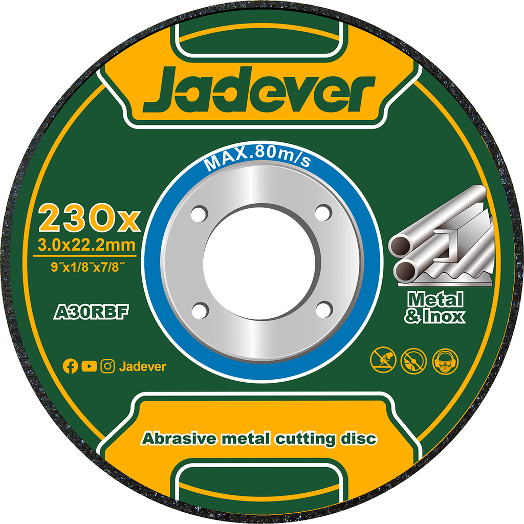 Kit disco abrasivo corte metal 230 mm x (9'' x 1/8'' x 7/8'') Jadever