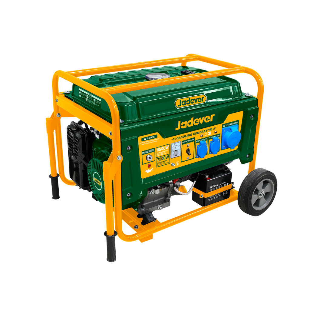 Generador a gasolina 3000rpm pot máx 85kw pot nom 75kw motor 4 tiempos ohv 457cc refrigerado por aire encendido tci arranque manual + eléctrico tanque combustible 25l Jadever
