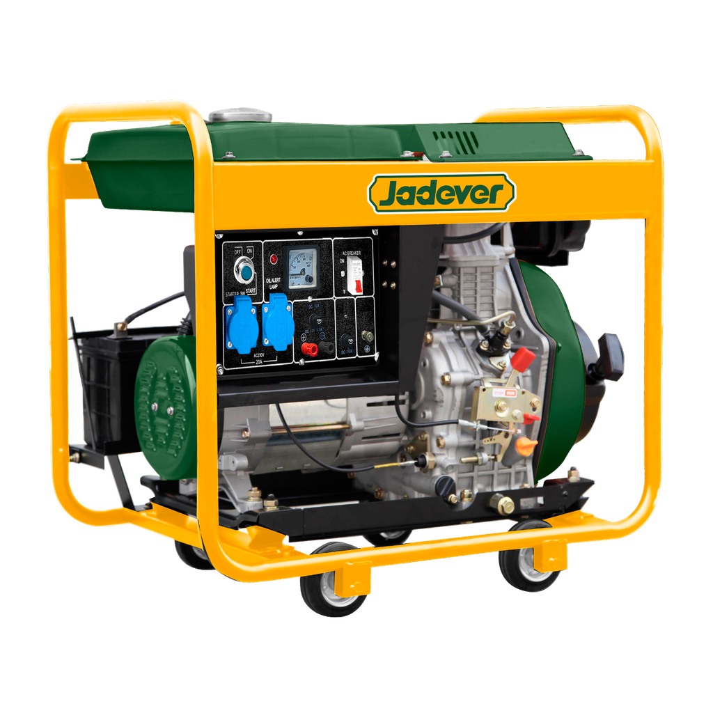 Generador diésel 9cv 418cc 3000rpm voltaje 220-240v 50hz pot máx 50kw pot nom 45kw salida cc 12v 83a refrigerado por aire arranque manual + eléctrico tanque combustible 15l Jadever