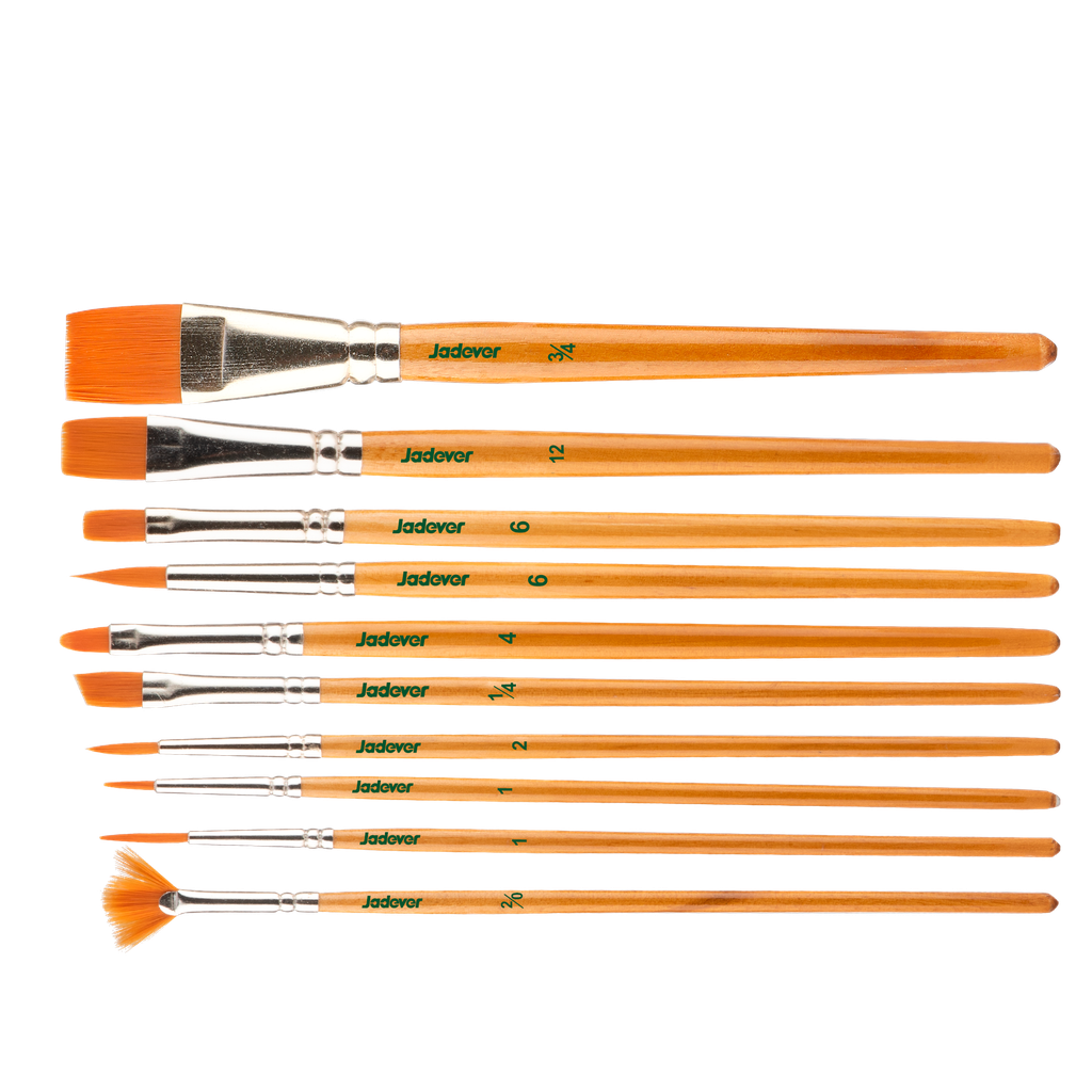 KIT DE PINCELES 10 EN 1 - PINCELES N°1 (X2), N°1/4, N°2 (X2), N°4, N°6 (X2), N°12, N°3/4