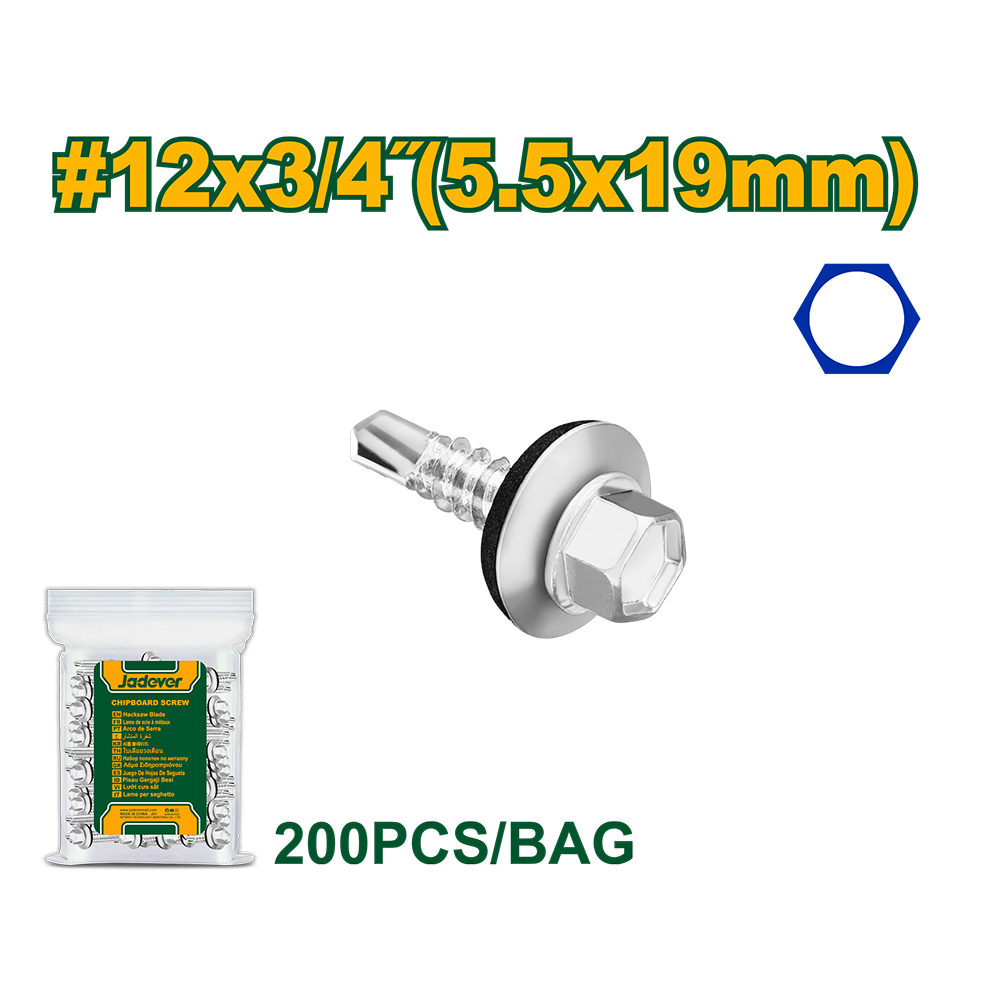 Tornillo punta mecha hexagonal 12mm x 3/4'' (bolsa x 200u) Jadever