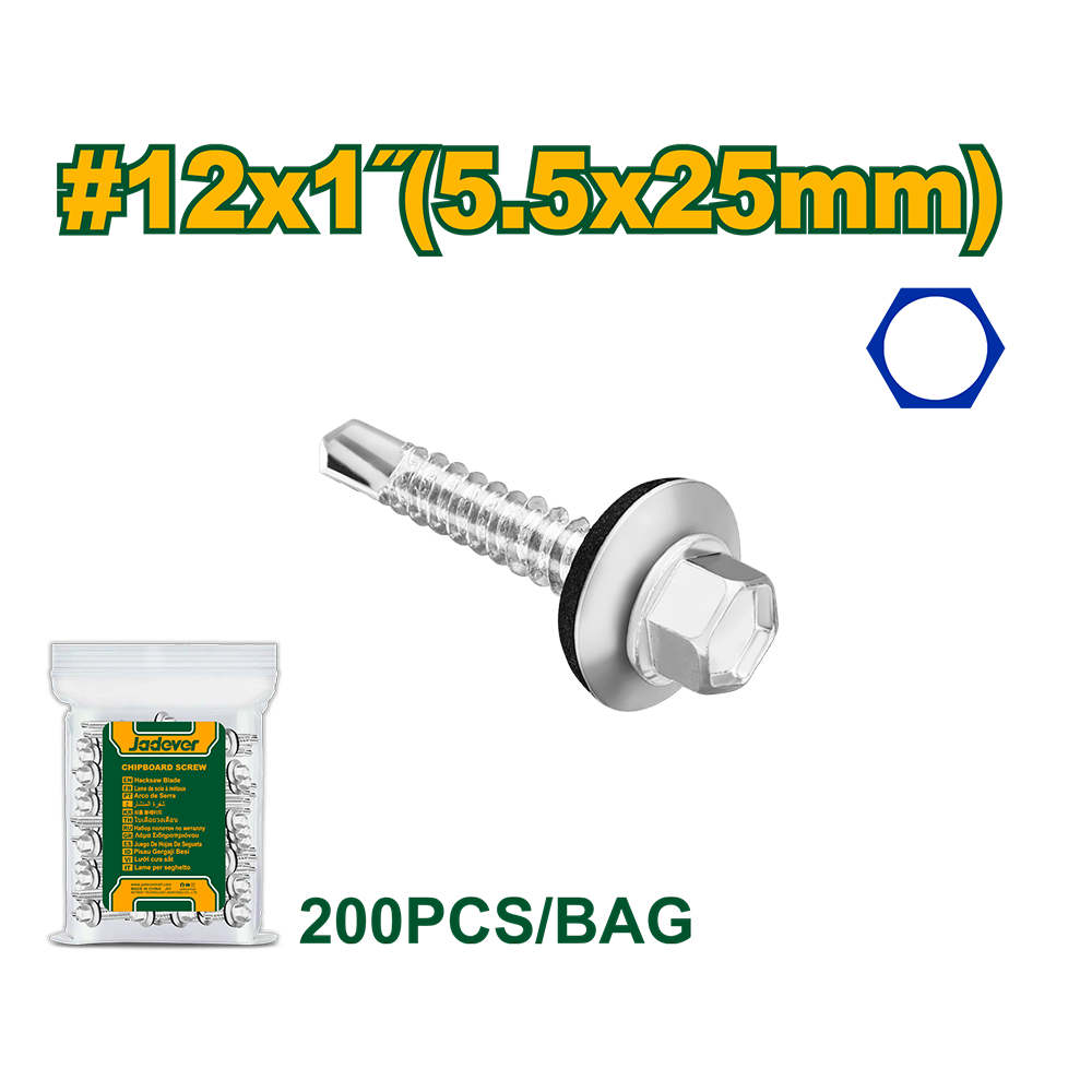 Tornillo punta mecha hexagonal 12mm x 1'' (bolsa x 200u) Jadever