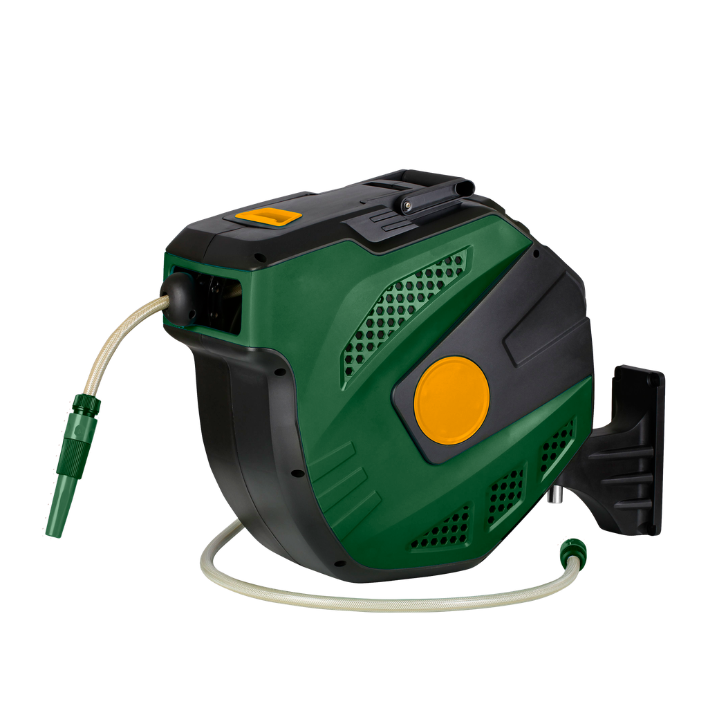 Enrollador automático manguera agua retracción lenta parada automática longitud manguera 20+2m manguera 1/2'' presión trabajo 150 psi Jadever