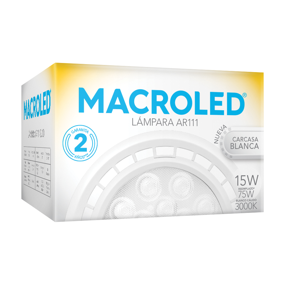 AR111 Eco 15w cálido 25° blanco GU10 Macroled 