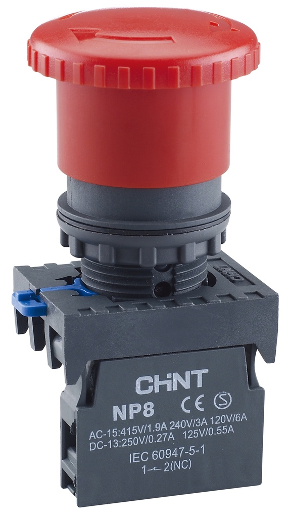 PULSADOR TIPO HONGO DE 22 MM - NP8 - COLOR ROJO - C/1NC - C/DESENCLAVE CON GIRO