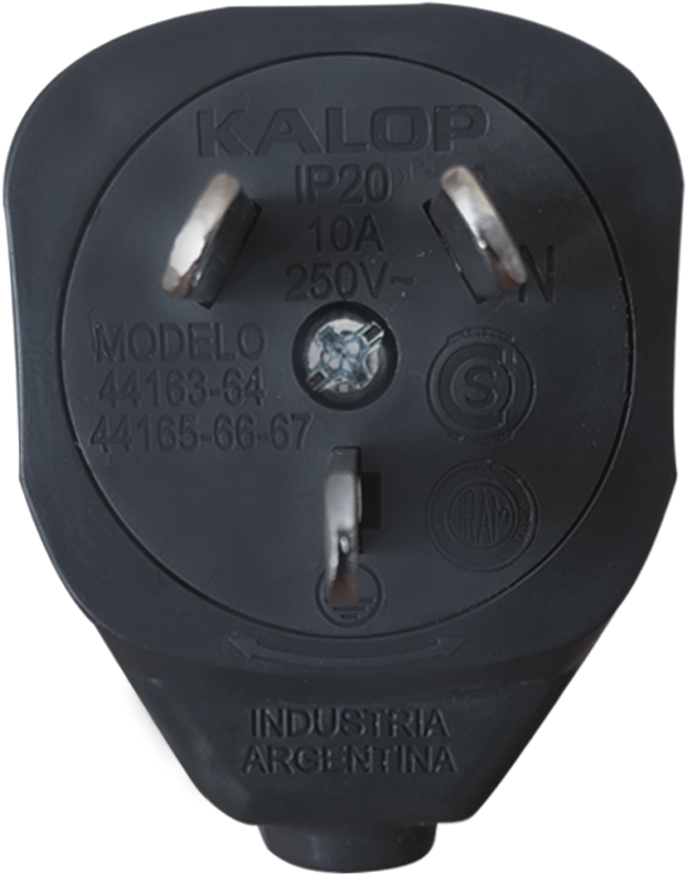 Ficha lateral macho 10A negra - Kalop