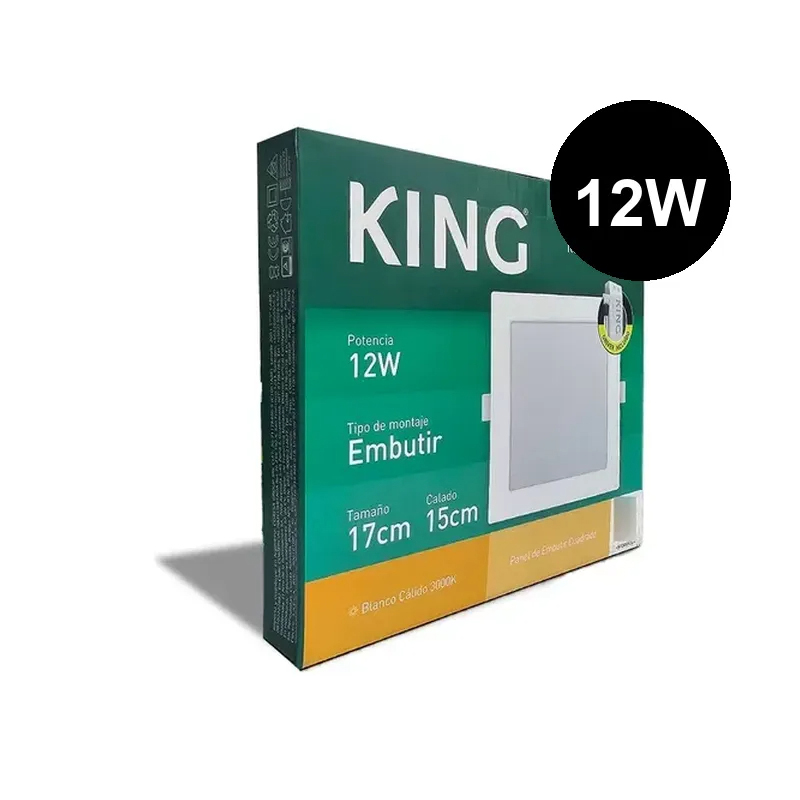 Plafón embutir cuadrado 12w cálido King