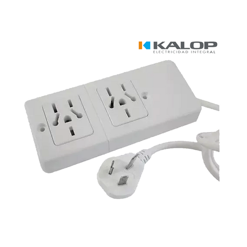 Zapatilla 2 tomas bin con cable 2,5 metros blanco - Kalop