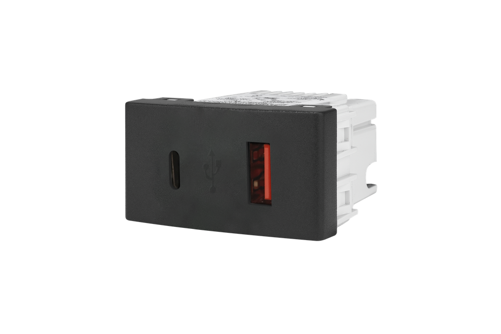 MODULO TOMA USB A+C 30W NEGRO - KALOP