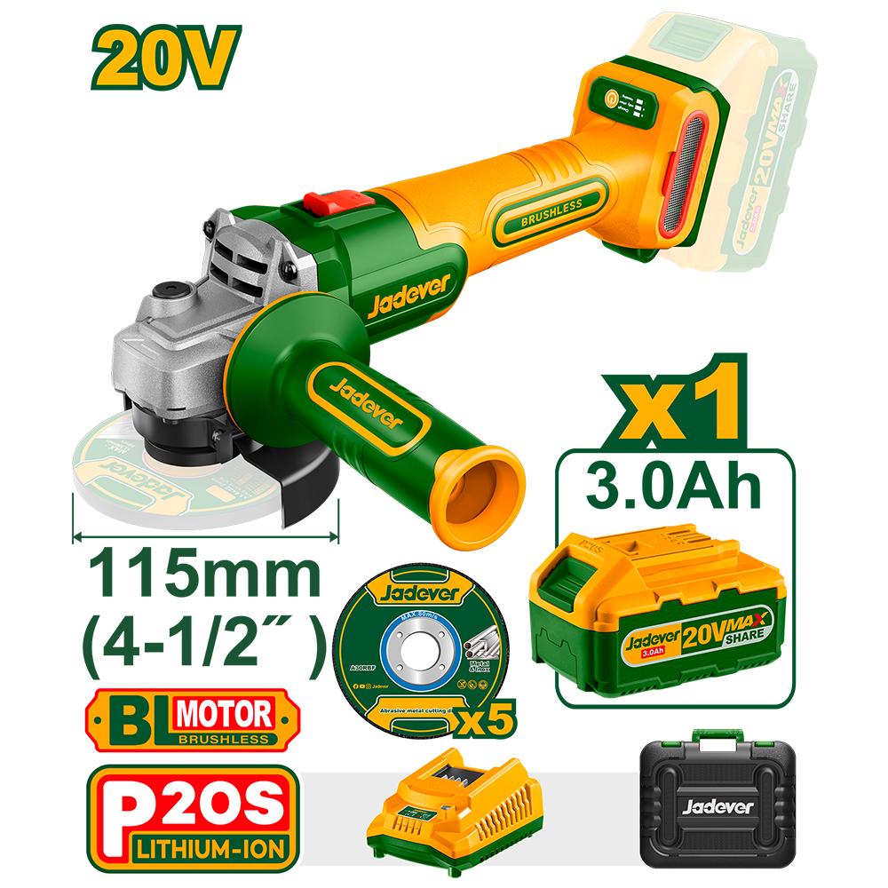 Amoladora angular inalámbrica 20v Jadever