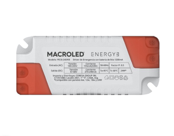 Driver de Emergencia 6w, 12w, 18w y 24w Macroled