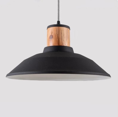 Galponera diámetro 42cm cable textil bronce viejo y madera - Rosario Iluminación