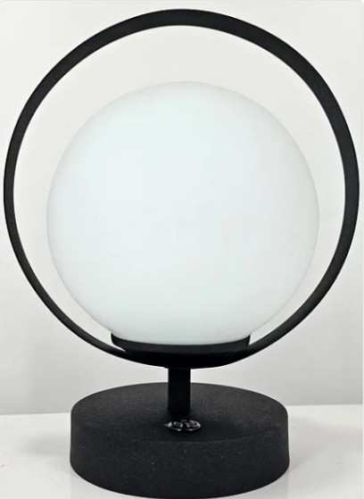 Velador Siena Globo 8x15 Opal Satinado con aro Negro - Rosario Iluminación